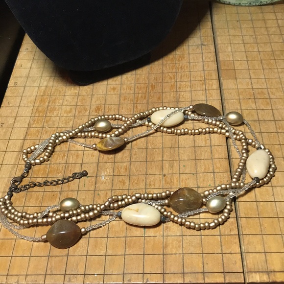 21.5” Necklace Big Chunky Boho Beads EVC Neutral Creamy Earthy Costume Jewelry - Picture 4 of 9